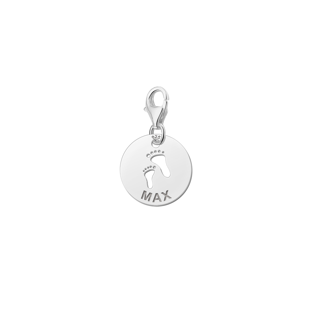 Name charm silver baby feet