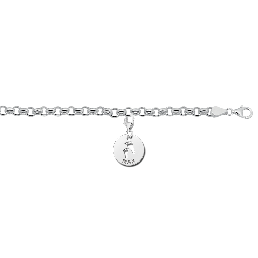 Sterling silver baby charm with footprints and name