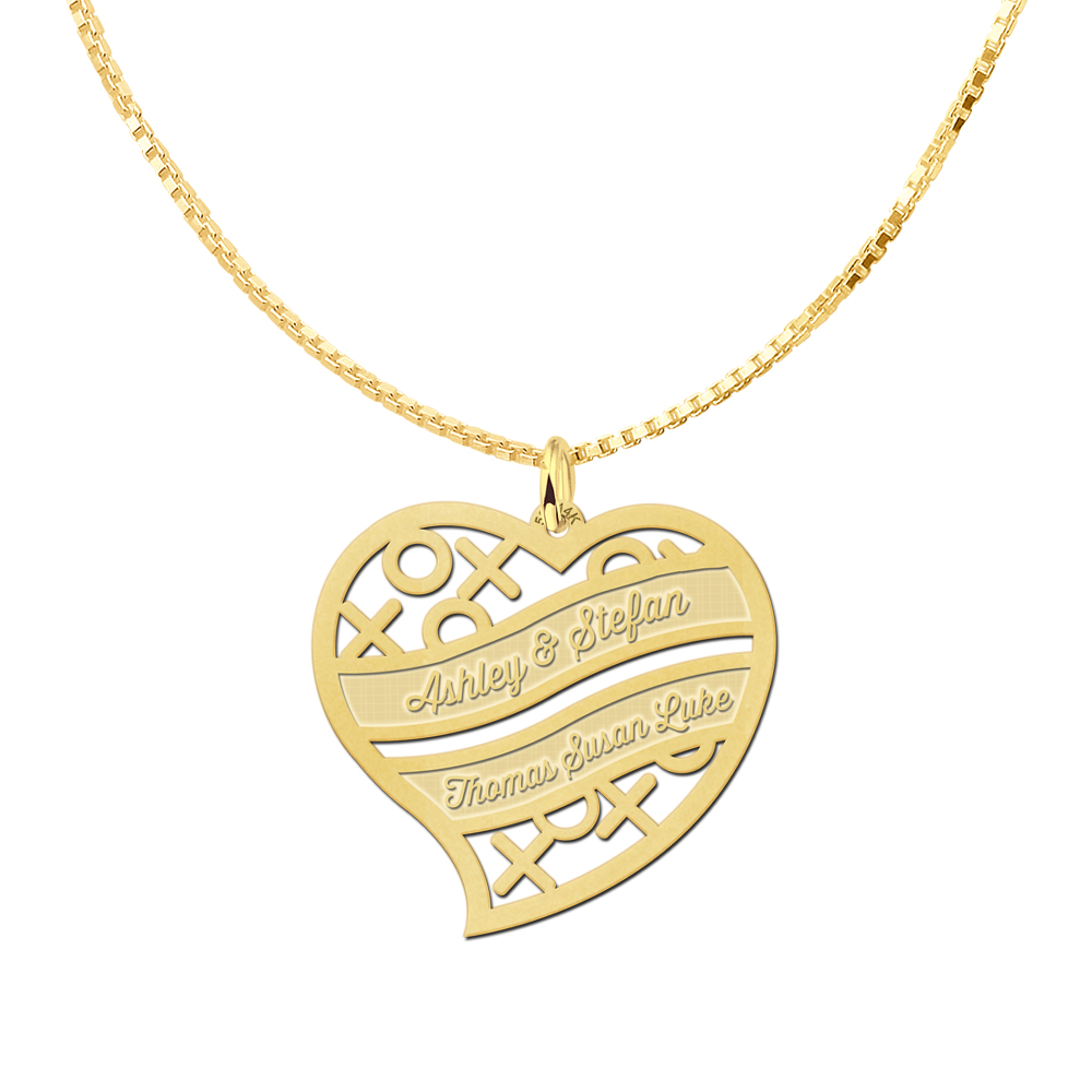Gold family pendant heart shaped