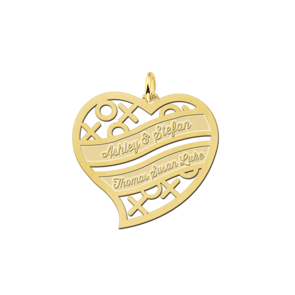 Gold family pendant heart shaped