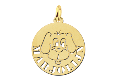 Round Golden Pendant with Dog and Name