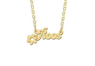 Gold Kids Name Necklace with Flower