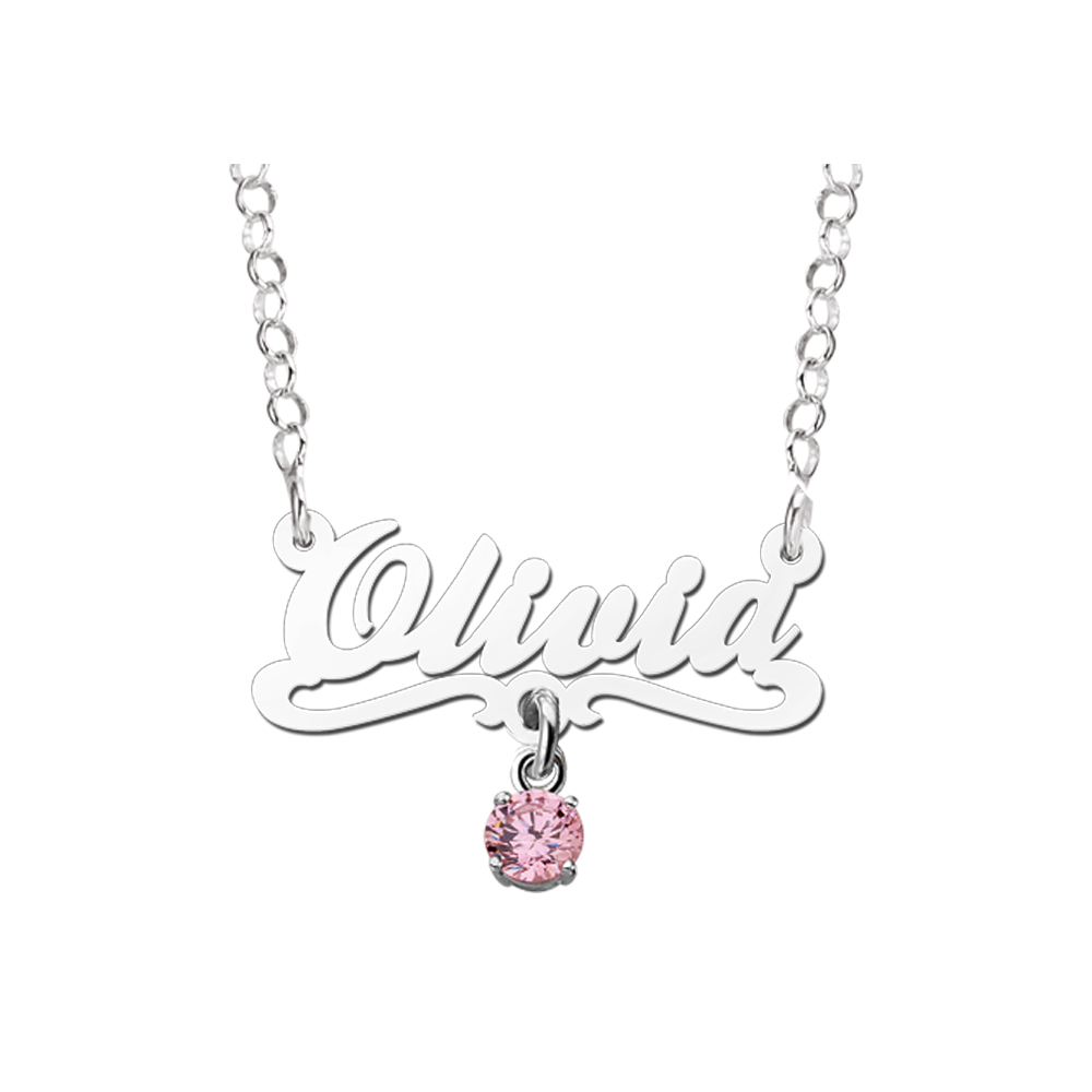 Silver child’s name necklace, model Olivia pink