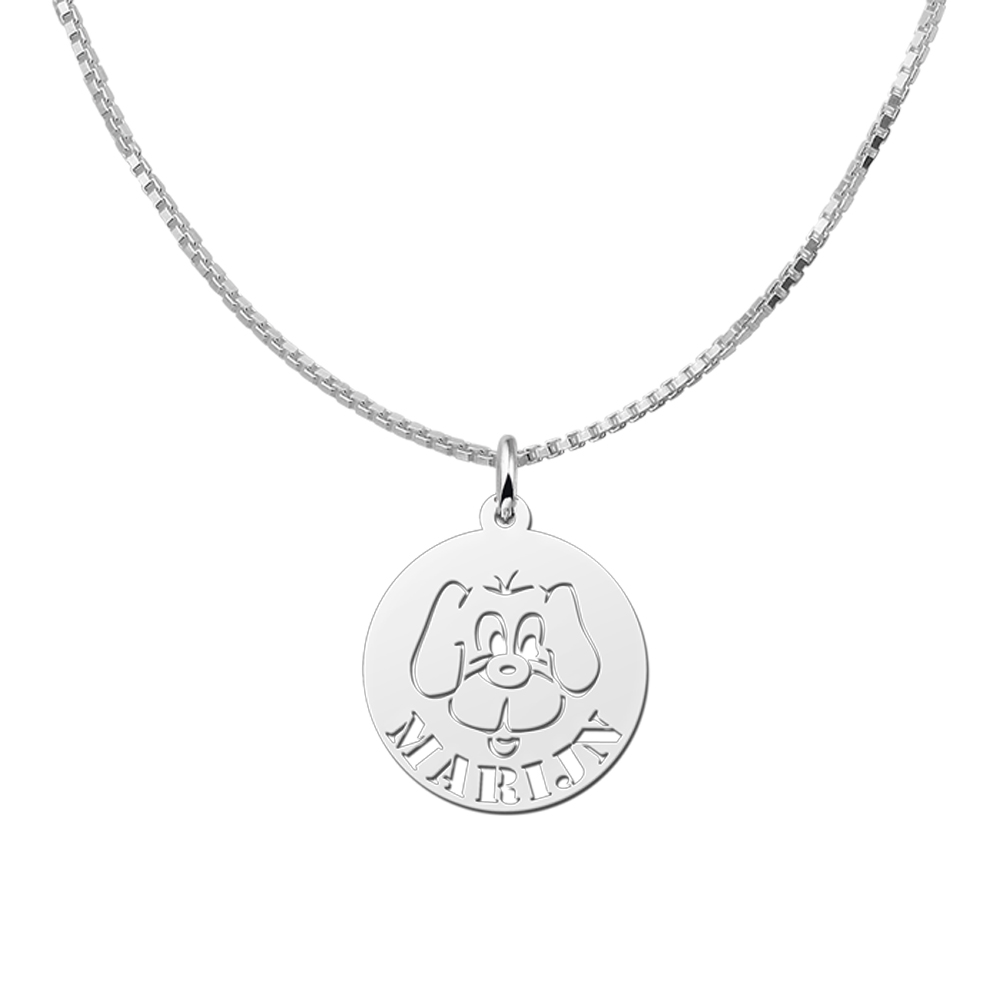 Round Silver Pendant with Dog and Name