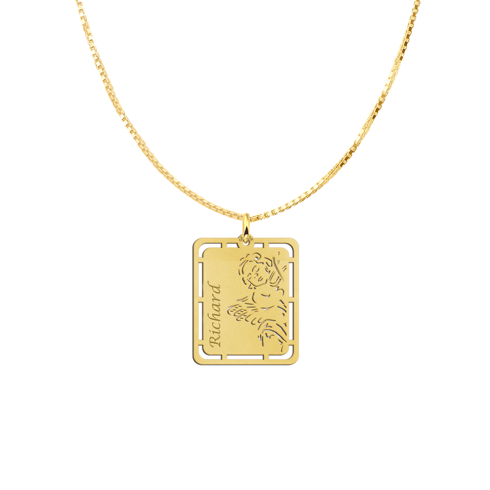 Gold pendant with angel and name engraving