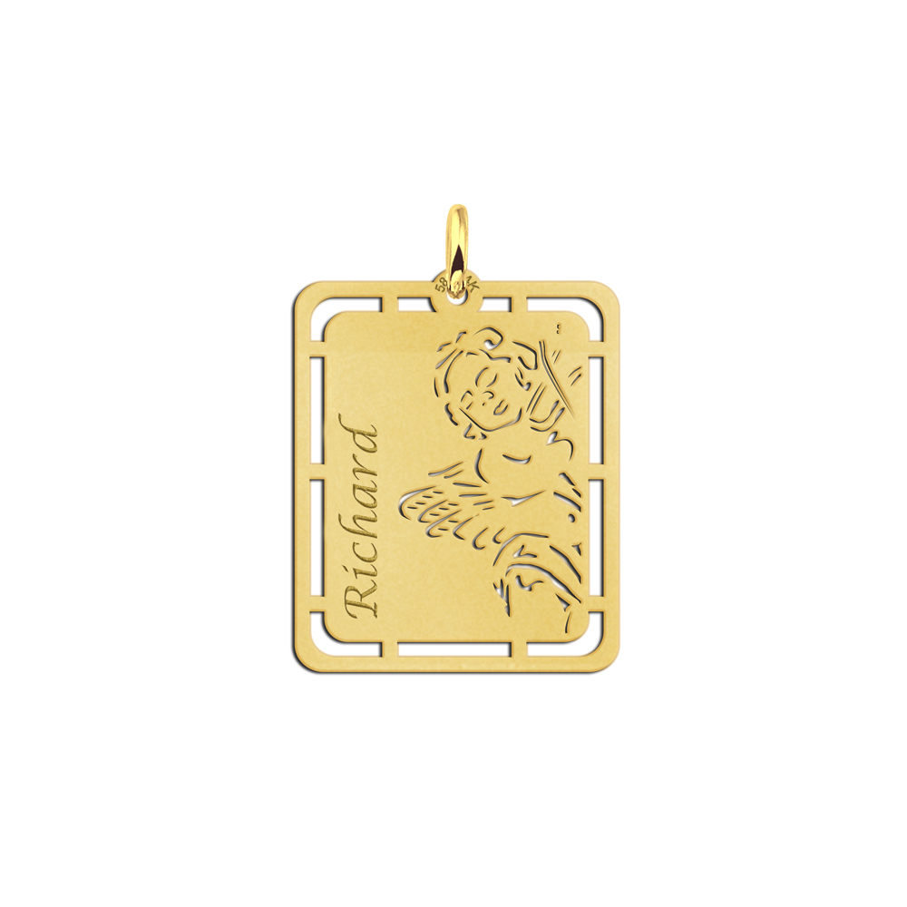Gold pendant with angel and name engraving