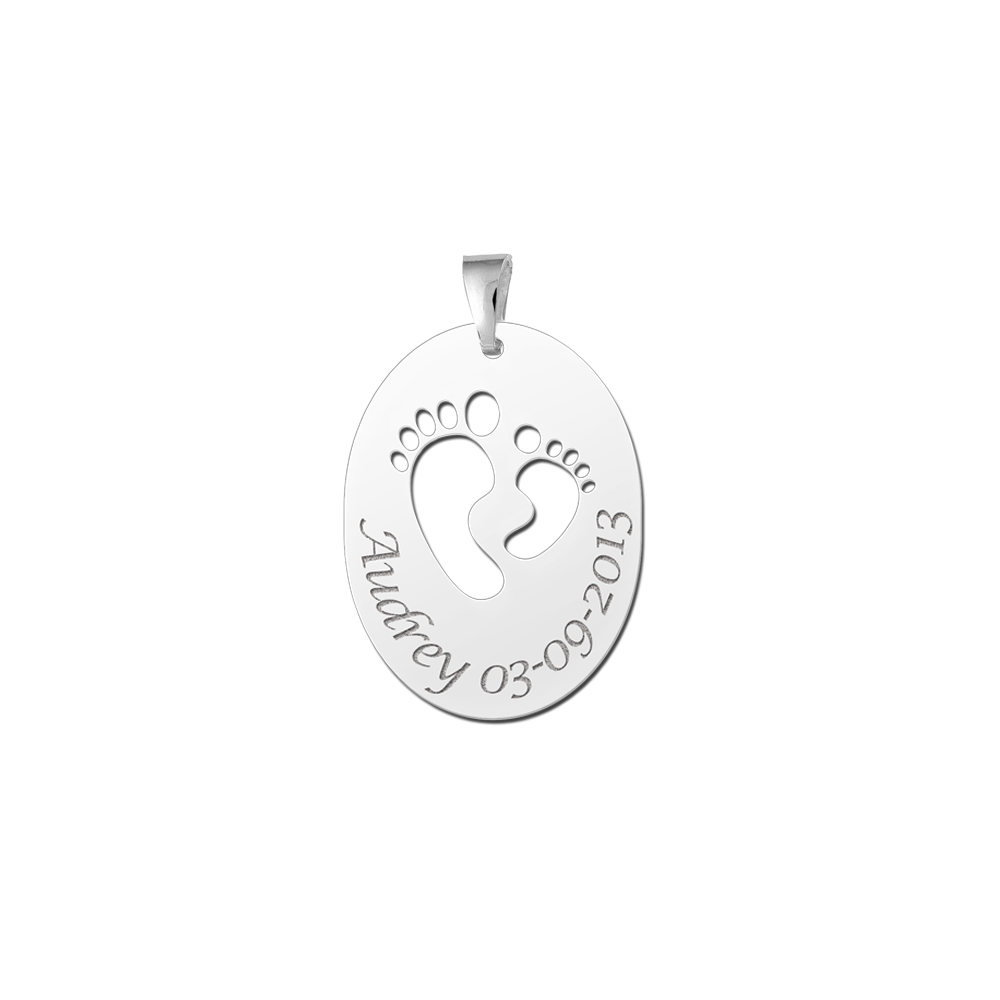 Silver birth pendant feet