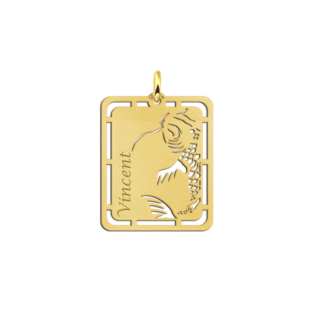 Gold pendant with koi fish and name engraving