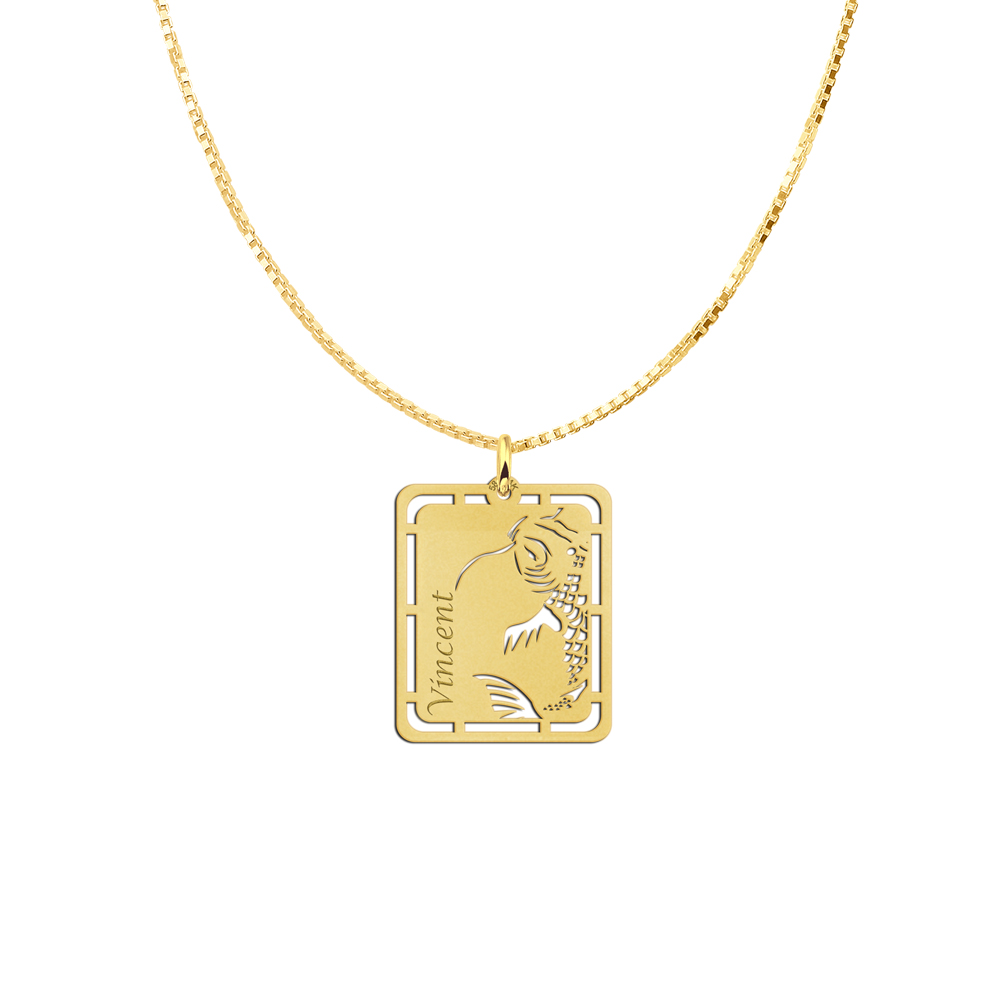 Gold pendant with koi fish and name engraving