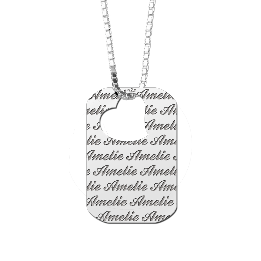 Silver dogtag pendant  engraved with chain 45-50cm