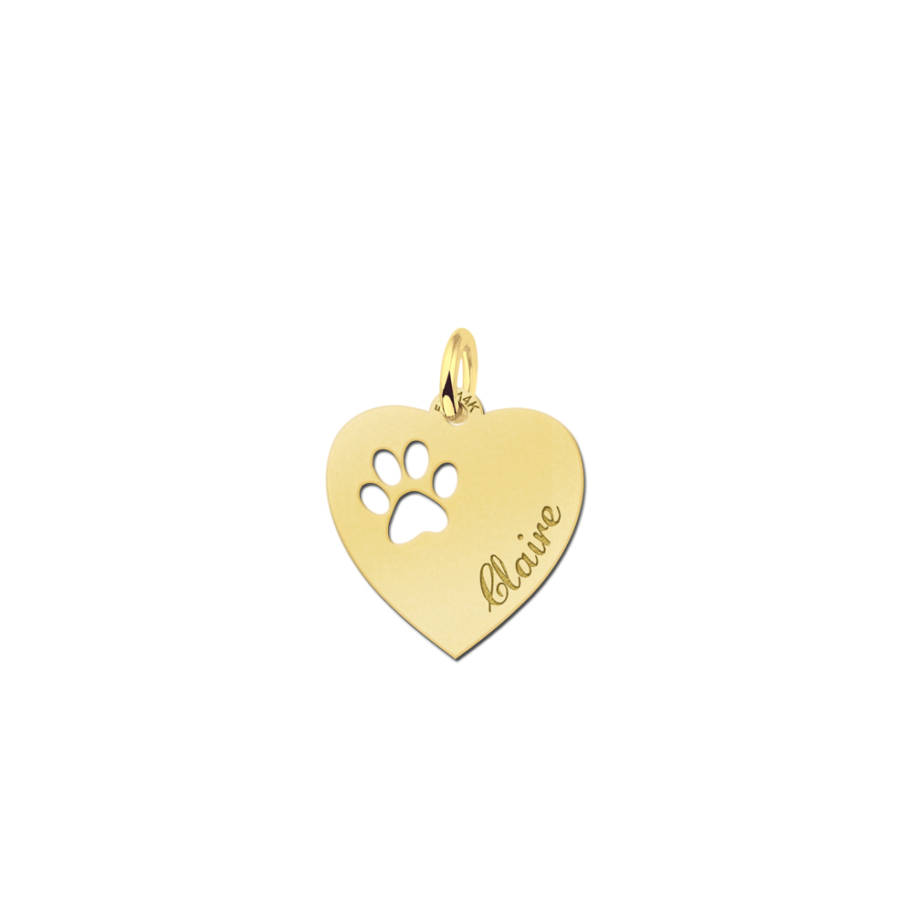 Gold Engraved kids heart nametag paw