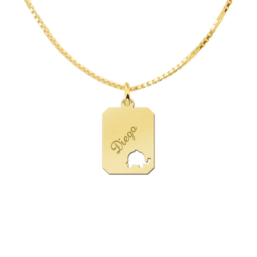 Silver engraved kids rectangle nametag elephant