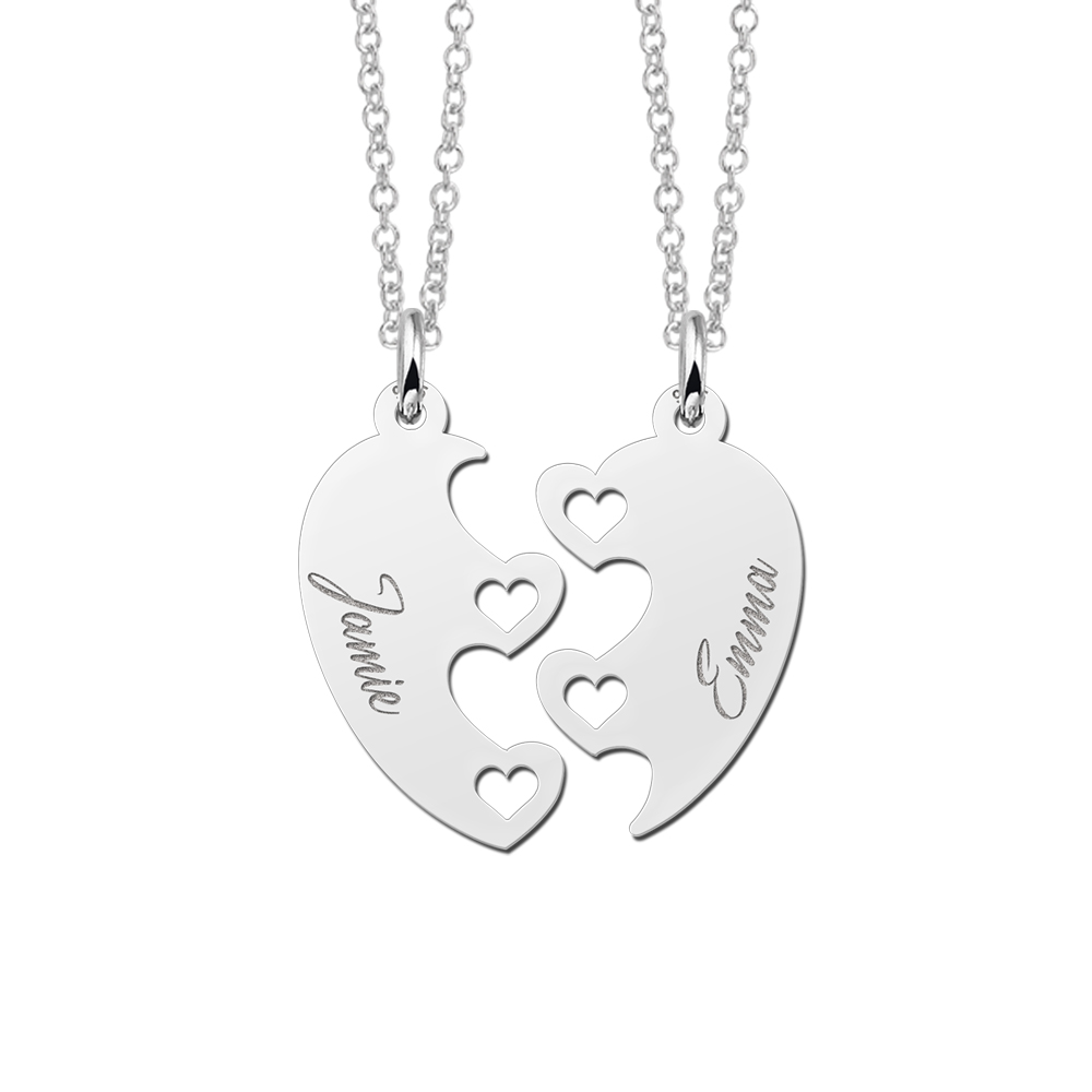 Silver interlocking pendant, open hearts