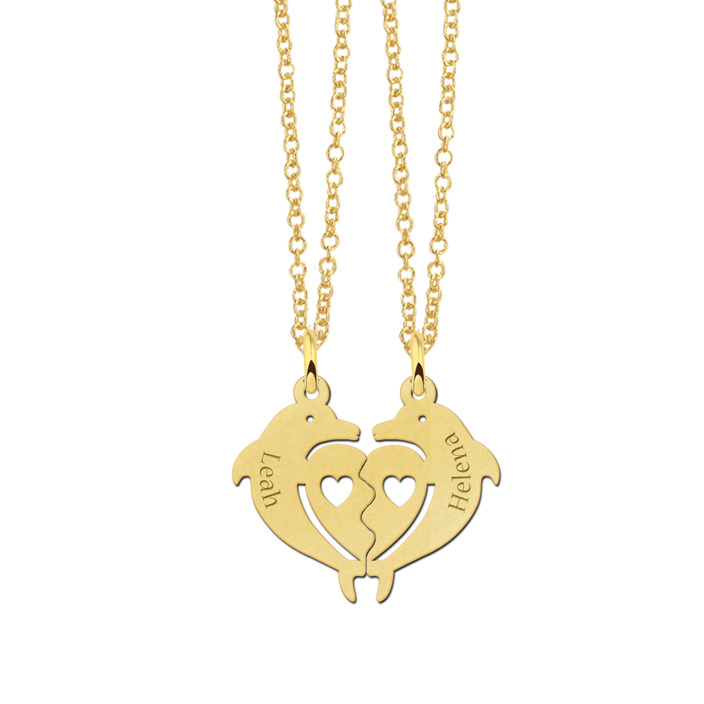 Gold plated dolphin breakable pendant with names
