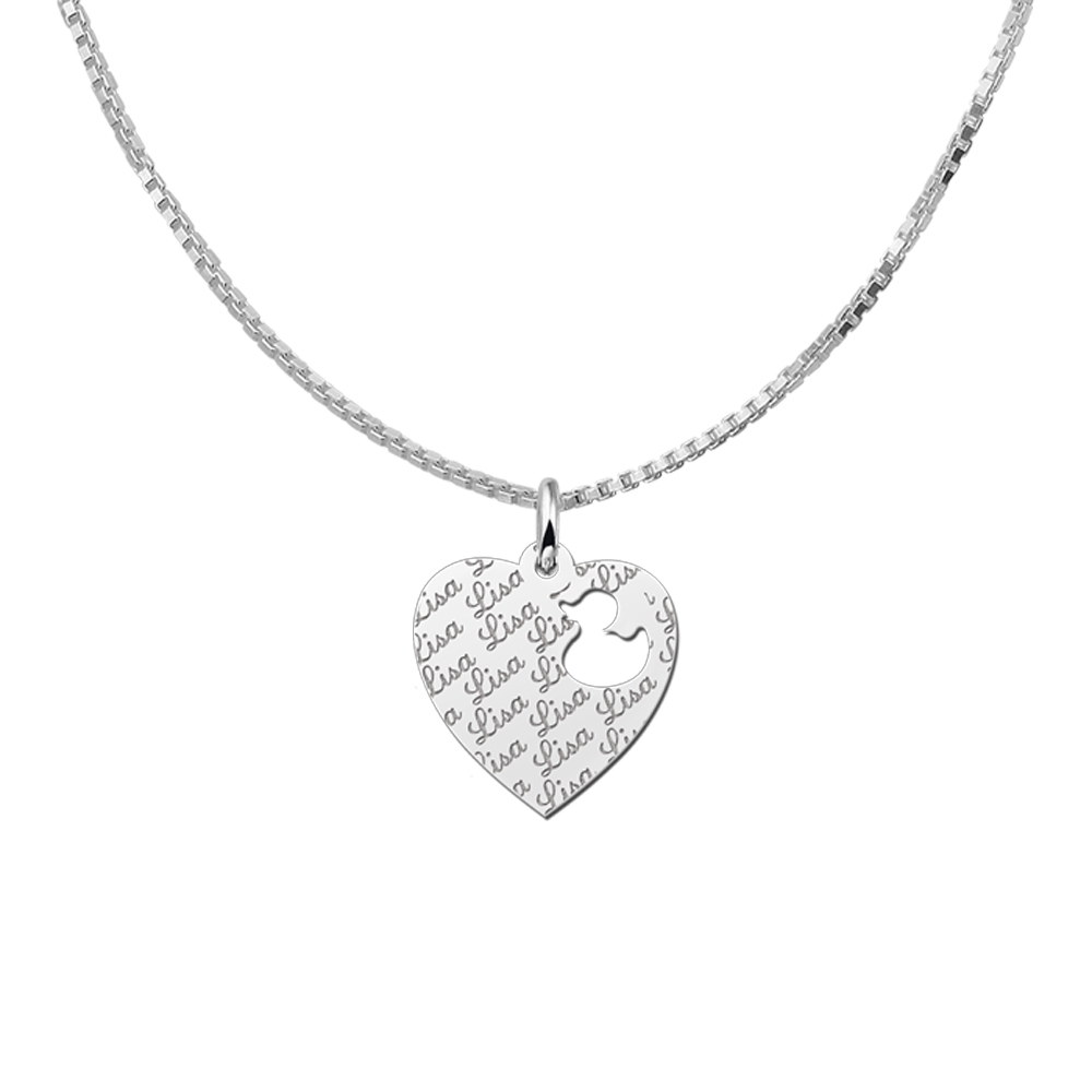 Silver engraved kids heart nametag repeat duck