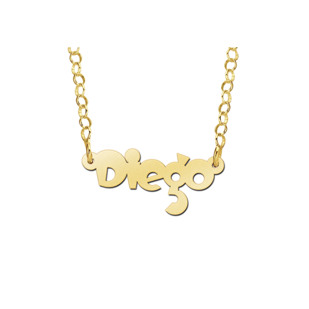 Gold child’s name necklace, model Diego