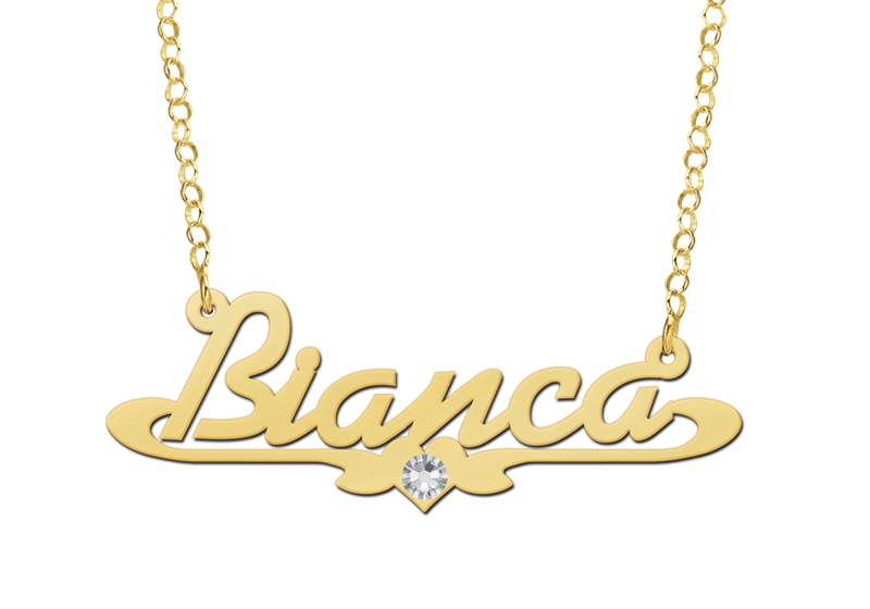 Gold name necklace, model Bianca with Zircon