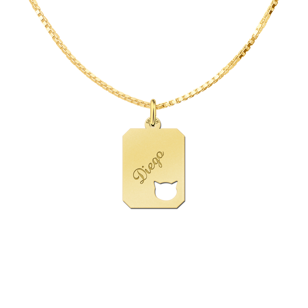 Silver engraved kids rectangle nametag catshead