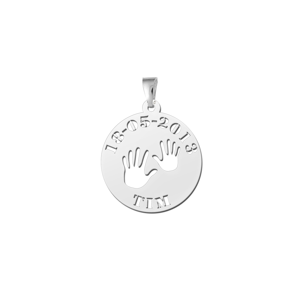 Name charm silver baby hands with name and date